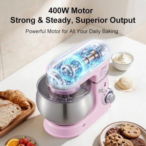 6-Speed 5.3QT+3.2QT Two-Bowl Stand Mixer, SAKURA PINK