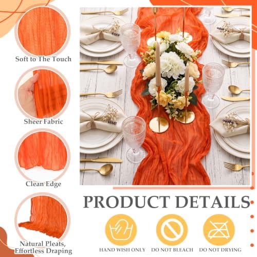 6 Pcs Fall Orange Party Decorations Cheesecloth Table Runner 118"