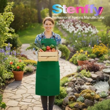 5 Pack Kitchen Apron, Work Apron, Canvas, Multiple Pockets, Gardening, Painting, BBQ, Artist, Carpenter, Sizes M to XXL, Green