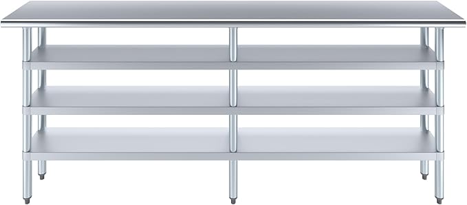 14 in. x 84 in. Stainless Steel Work Table with Three Bottom Shelves | NSF Kitchen Prep Table | Utitly Metal Table