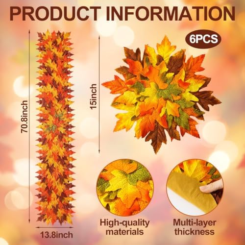 7 Pcs Fall Thanksgiving Maple Leaves Table Runner and Placemats Set