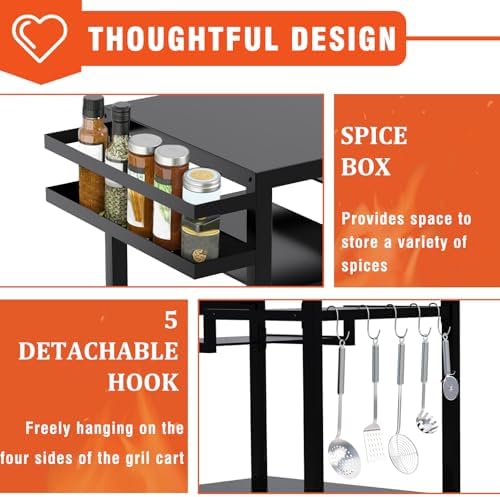32" Three-Shelf Grill Table, Movable Grill Cart for Ninja