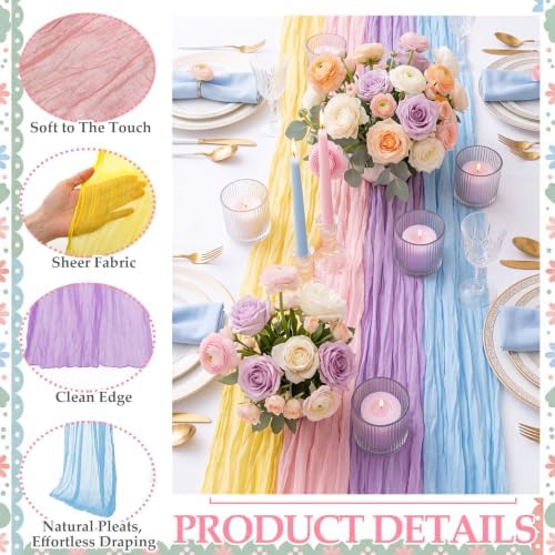 6 Pcs Pastel Cheesecloth Table Runner 10ft Colorful Party Decor