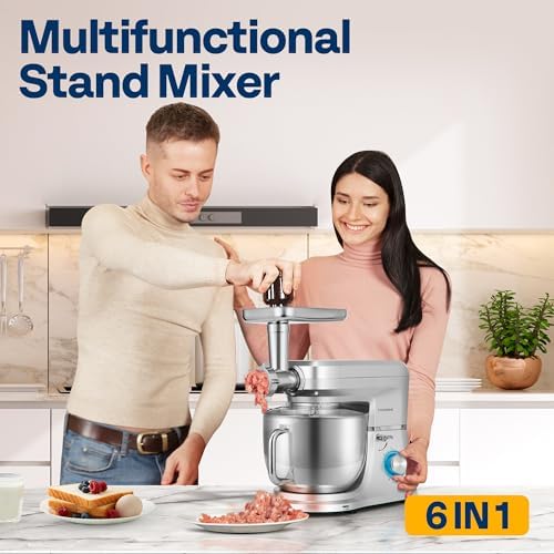 VIVOHOME 6-in-1 Stand Mixer, 8.5-Quart Tilt-Head Mixer, 10 Speeds, Silver