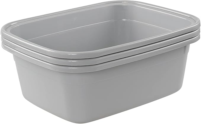Sandmovie 18 Quart Plastic Dish Basin, Shallow Plastic Sink Basin, 3 Packs, Grey