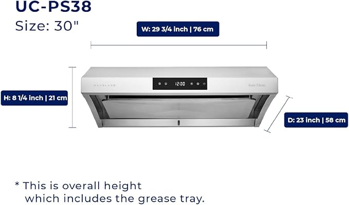 Hauslane Range Hood 30" Under Cabinet, 950 CFM Kitchen Range Hood | Steam Auto Clean Vent Hood, 6 Speed Kitchen Hood with Touch Panel | Stainless Steel Range Hoods Chef Series PS38