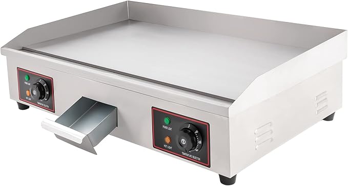 Commercial Electric Griddle, 3000W 122-572℉ Stainless Steel Countertop Flat Top Griddle Adjustable Frying Pan Thermostatic Skillet Grill w/Indicator Light for Snack Stores Canteens Supermarkets