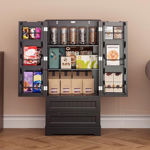 Gizoon 47'' Kitchen Pantry Cabinet with Drawers for Dining Room, Black