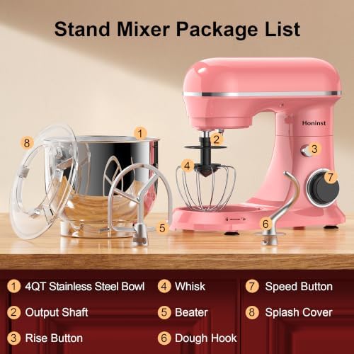 Honinst 4QT Electric Stand Mixer, 10-Speed Tilt-Head Compact Kitchen Mixer