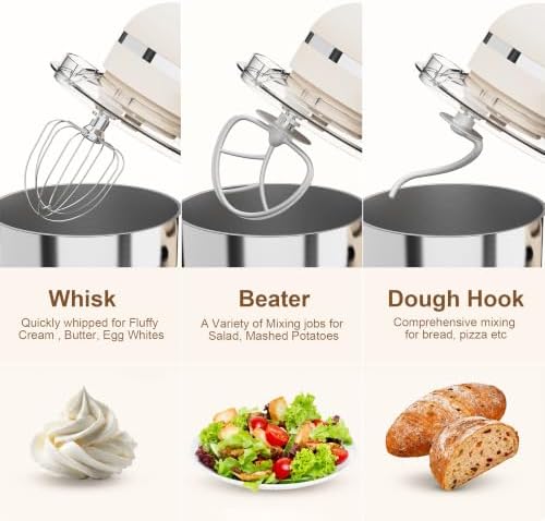 Stand Mixer, 6.5QT Tilt-Head Electric Kitchen Mixer 660W, 10-Speed Household food mixer with 304 Stainless Steel Bowl, Bread Cake Mixer include Dishwasher Safe Dough Hook, Beater and Whisk