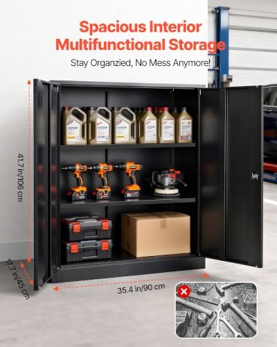 VEVOR Metal Storage Cabinet 41.7 in Lockable Steel Garage Cabinet Black