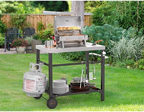 onlyfire 33.6"x21.7" Pizza Oven Table, Stainless Steel Movable Dining Cart