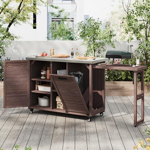 NicBex 78.3" Outdoor Kitchen Island with Foldable Grill Table, Brown