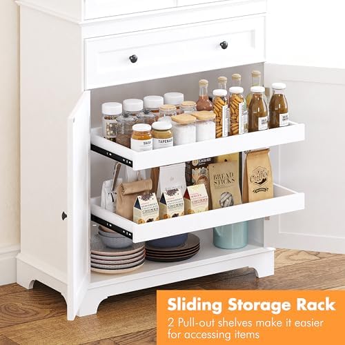 Spirich 71-Inch Tall Kitchen Pantry Cabinet with 2 Slide-Out Racks, White