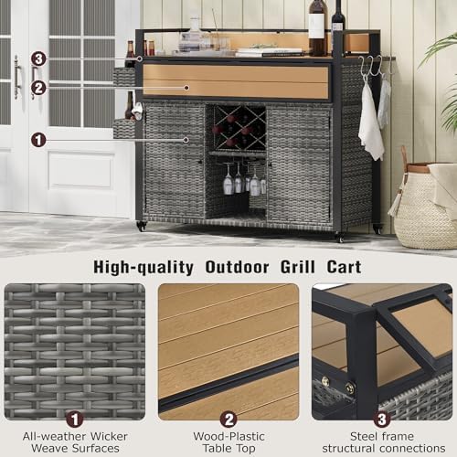 Outdoor Grill Cart Prep Station, Double Tabletop Kitchen Island