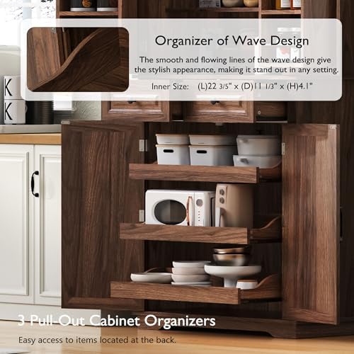 Merax 71" Tall Farmhouse Pantry Cabinet with Pull-Out Shelves, Brown
