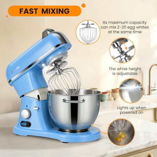 ZACME 8.4QT Commercial Stand Mixer 800W with Aluminum Die Casting Meets the Standard of NSF/ANSI 8-2023, Mixers Kitchen Electric Stand Mixer with Stainless Steel 8L Bowl, Dough Hook, Whisk and Beater