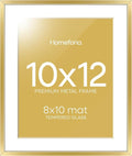 Homeforia 10x12 Picture Frame Gold, High End Metal 10x12 Poster Frames with Mat for 8x10, 10 x 12 Gold Frame Matted to 8 x 10 inch Photo, 10by12 Thin Hanging Frames, Tempered Glass, Wall Kit, Set of 1