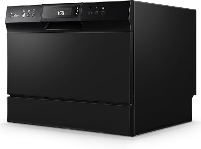 Midea MDC22P1ABB Table-top Countertop, Energy Star Portable Dishwasher, 6 Place Settings & 8 Washing Programs, Speed, Baby-Care, ECO& Glass, Dish Washer for Dorm, RV& Apartment, Black