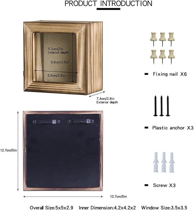 Freezing point Shadow Box Frame 5x5 Shadow Box Display Case Cabinet Picture Frame with Linen Back Memorabilia Awards Bouquet Photos Baby Memory Box for Keepsakes Small Mini Paw Print Box Pin