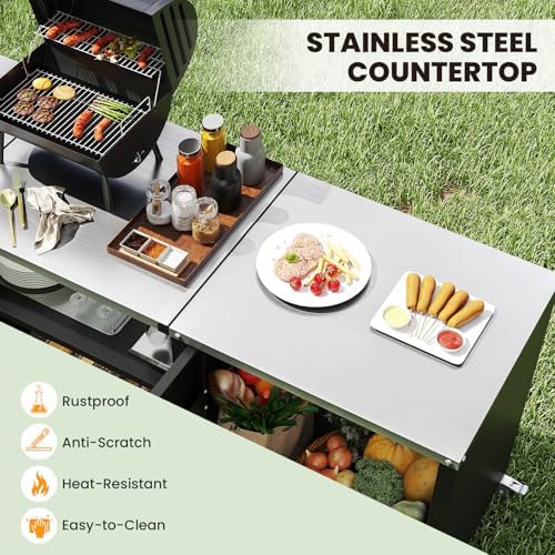 Happygrill 80” Outdoor Grill Table with Sink & Drainage, Wheels