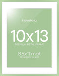 Homeforia 10x13 Picture Frame Sage Green, High End Metal 10x13 Wall Hanging Frame with Mat 8.5x11, 10 x 13 Poster Frames Matted to 8.5 x 11 inch Photo, 10by13 Frame, Tempered Glass, Wall Kit, Set of 1
