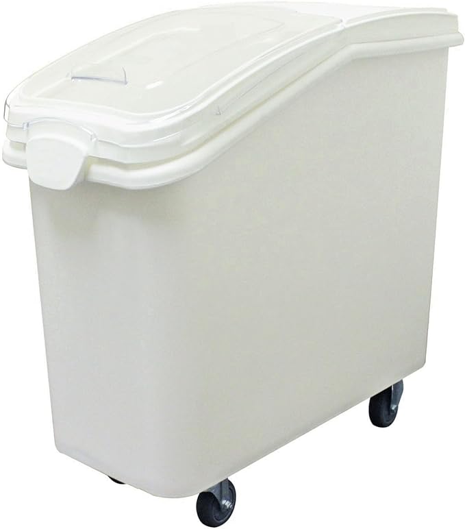 TrueCraftware- 27 Gallon (430 Cups) White Shelf Ingredient Bin with Clear Sliding Lid Casters & Measuring Scoop- Plastic Kitchen Pantry Storage Bin for Dry Food Flour Sugar Kitchen Restaurant