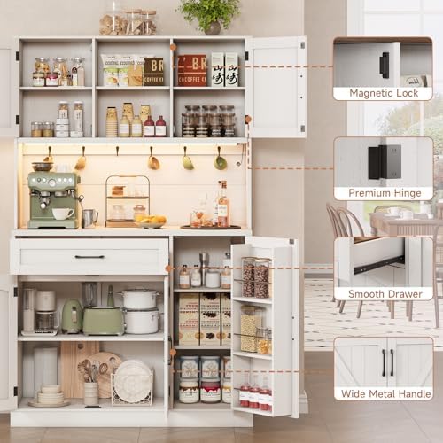 ComfyCorner 71" Pantry Cabinet, Kitchen Storage Cabinet with LED & Outlet
