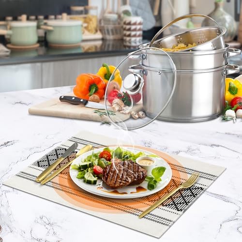 ADRIMER Placemats Set of 6, Boho Table Mats Cotton Blend, Durable Cloth Table Placemats Machine Washable, Rustic Place Mats for Dining Kitchen Table, 14 x 18 Inch, Black