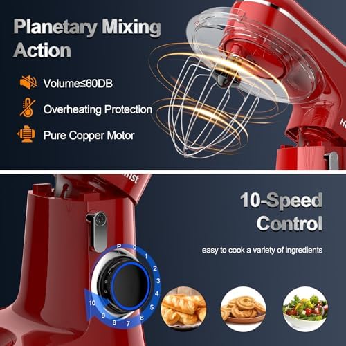 Honinst Stand Mixer, 6.5QT 10-Speed Tilt-Head 3-IN-1 Electric Food Mixer