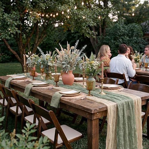 8 Pcs Sage Green and Brown Cheesecloth Table Runner 118"