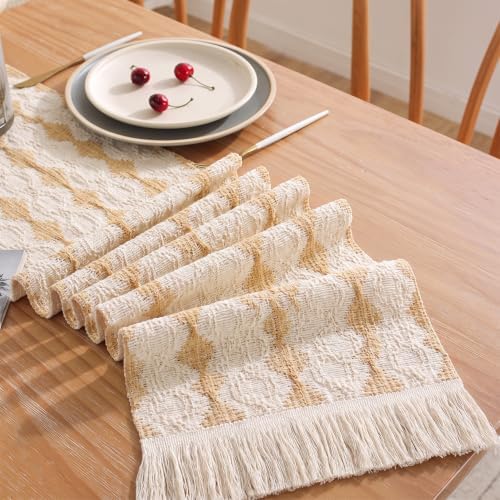 Beige Boho Table Runner for Fall Thanksgiving Home Decor 72 Inches Long