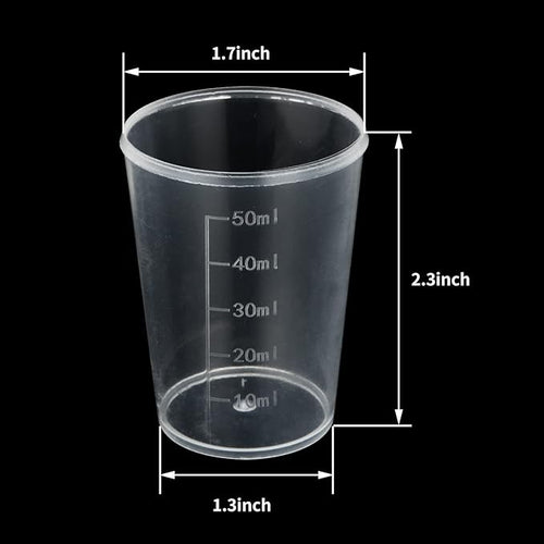 100pcs 50ML Plastic Graduated Measuring Beaker Set, Clear Liquid Measuring Mixing Cups for Epoxy Resin, Liquid Container Beakers for Resin Epoxy Paint Food, Lab Use, Raised Graduations, Tapered Spout