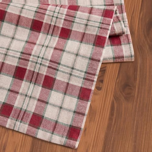 Solino Home 100% Pure Linen Table Runner Plaid, Almond Plaid 14 x 156 in