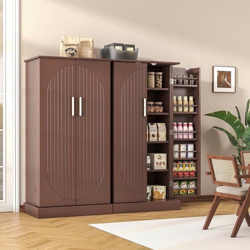 kepptory 47" Kitchen Pantry Cabinet with Doors and Adjustable Shelves, Freestanding Pantry Storage Cabinet, Farmhouse Buffet Cupboard for Kitchen, Dining Room, Living Room, Brown