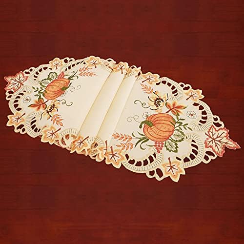Simhomsen Thanksgiving Harvest Pumpkins Table Runners for Autumn Or Fall Decorations, Embroidery (14 × 54 Inches)