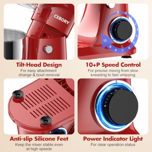 CEBORY Stand Mixer, 4QT 10+P-Speed Electric Kitchen Mixer with Bowl