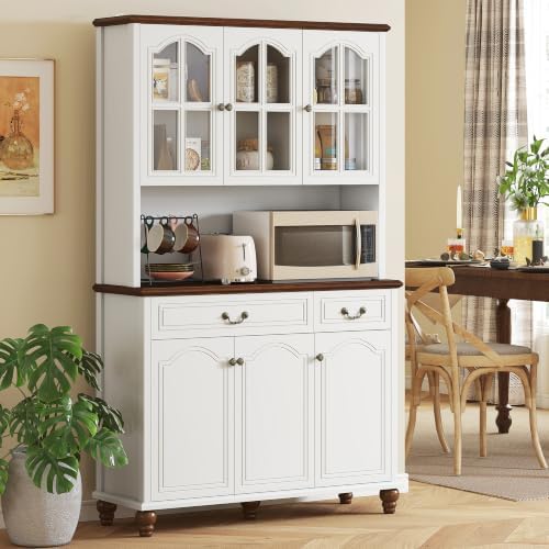 HOMCOM 71" Kitchen Pantry Cabinet Kitchen Hutch Window Pane Doors White