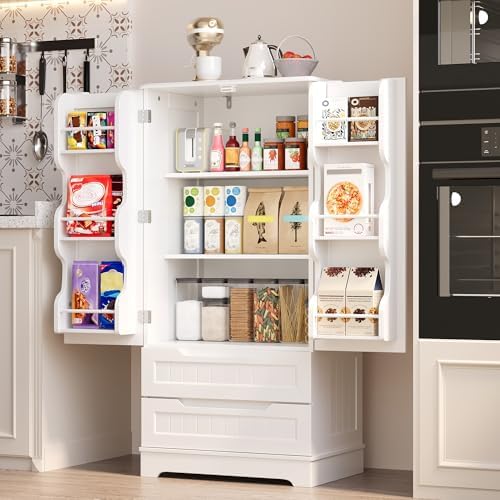 Gizoon 47" Pantry Cabinet with 2 Drawers and 6 Door Shelves, White