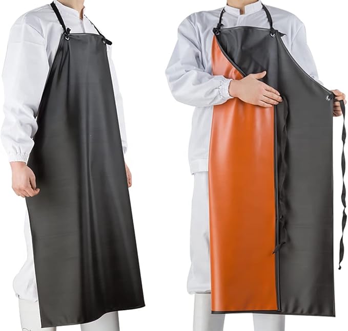 Chemical Resistant Vinyl Apron - Black Plus Size Unisex PVC Aprons for Dishwashing,Dog Grooming,Gardening,Fish Cleaning,Lab Work
