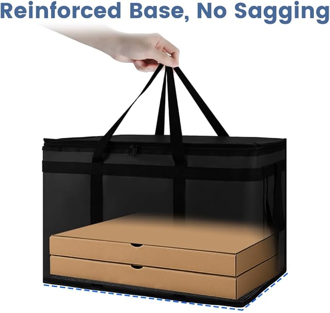 Cooler Insulated Food Delivery Bag & Drink Carrier with Hard Bottom, XXX-Large Pizza Bags for Doordash/Uber Eats, Grocery Catering Travel Thermal Frozen Carrier, Cold Warmer Accessories for Door Dash