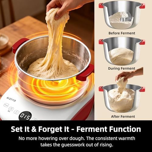 AIZIYO DoughChief, 5.3QT Dough Mixer, Dough Maker with Ferment Function, Touch Panel Control, 304 Stainless Steel Bowl, Removeable lid, Dough Proofing Box for Pizza, Bread, Pasta & Mochi