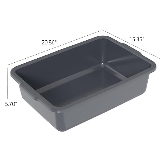 23 L Plastic Commercial Utility Bus Box, 4-Pack Plastic Bus Totes for Restaurant Gray
