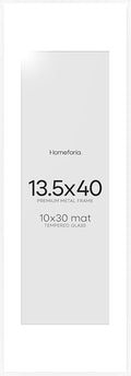 Homeforia 13.5x40 Panoramic Frame White, High End Metal 13.5x40 Picture Frames with Mat 10x30 Photo, 13.5 x 40 Poster Frames Matted to 10 by 30 Print, 40x13.5 Frames, Tempered Glass, Wall Kit, Set of 1