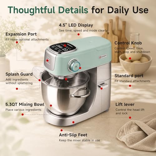 Hauswirt 5.3QT Stand Mixer, LED Touch Screen, Quiet Operation, 11-Speed