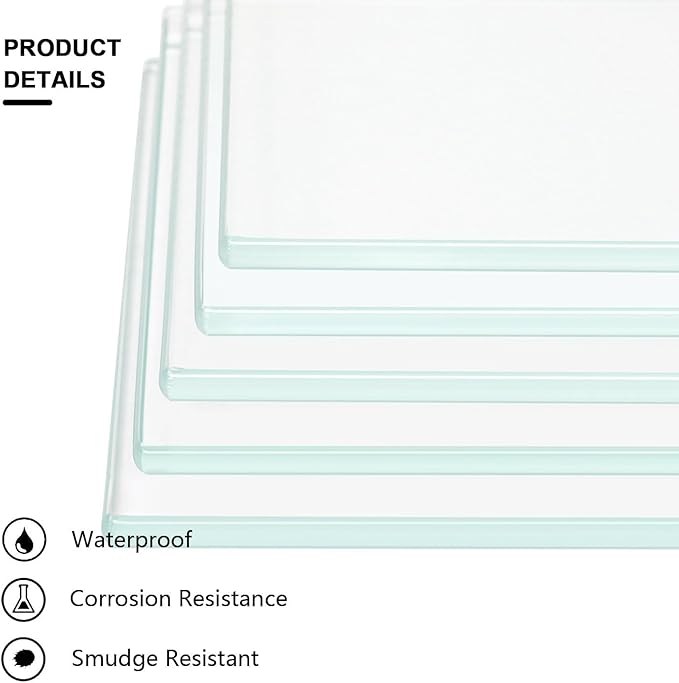 Floating Shelves - Pack of 5 Tempered Glass Shelves, 12" W x 28" L, 3/16" Thick, Polished Edges-– Rectangular Replacement Shelves for Cabinets, Display Cases & Retail Fixtures