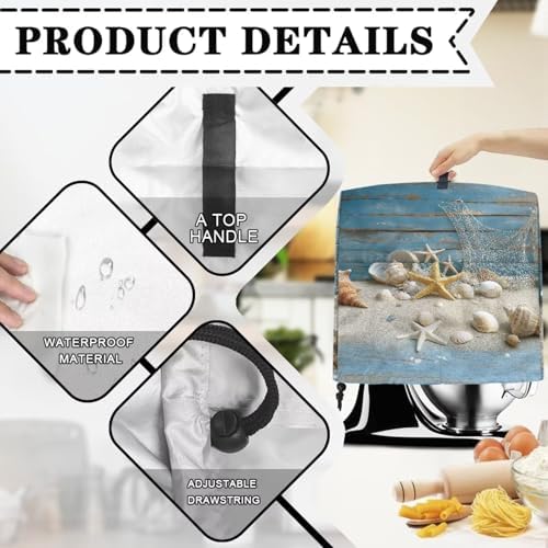 Beach Starfish Shell Print Stand Mixer Covers Kitchen Aid Mixer Cover Dust Covers with Top Handle Front Pocket Universal Fit Tilt Head and Bowl Lift Models