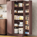 kepptory 47" Kitchen Pantry Cabinet with Doors and Adjustable Shelves, Freestanding Pantry Storage Cabinet, Farmhouse Buffet Cupboard for Kitchen, Dining Room, Living Room, Brown