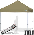 Eurmax USA Standard 10x10ft Patio Pop Up Canopy Tent for Outdoor Events Commercial Instant Canopies with Heavy Duty Roller Bag,Bonus 4 Canopy Sand Bags(Khaki)