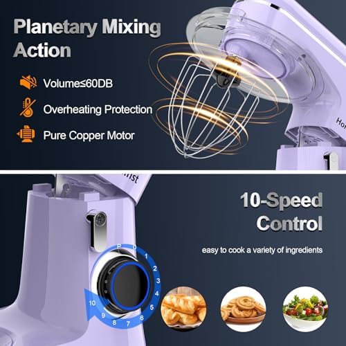 Honinst Stand Mixer, 6.5QT 10-Speed Tilt-Head 3-IN-1 Electric Food Mixer